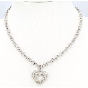 Swarovski Necklace Heart Pendant Clear Crystal Silver Tone Swan Charm 17-19 in